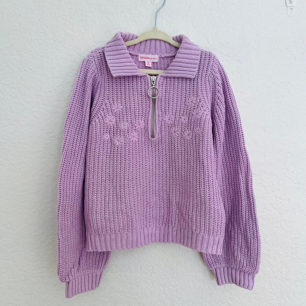 Design History Girls Lavender Purple Quarter Zip Knit Sweater Size 6